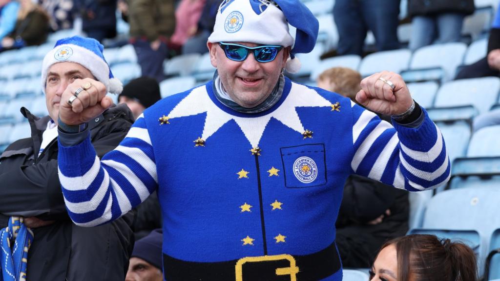 Leicester City fan wearing Christmas clothing