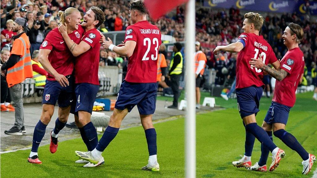 Norway celebrate after Erling Haaland's early header