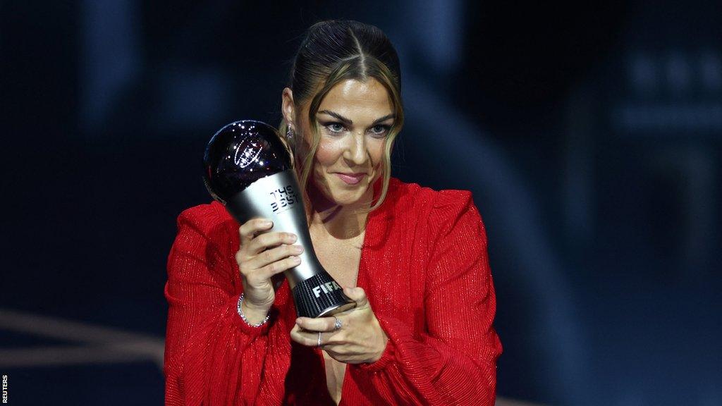 Earps holds the Fifa best keeper trophy.