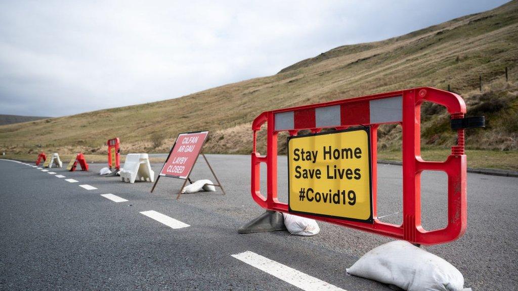 Coronavirus signs on the A470 near Pen-y-Fan