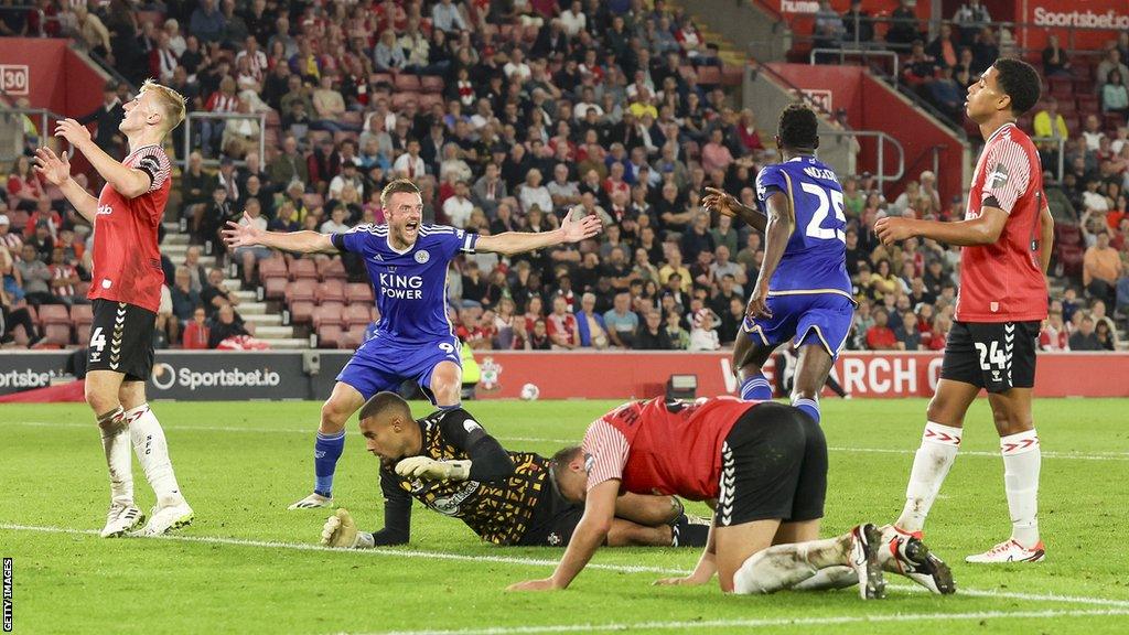 Wilfred Ndidi turns away to celebrate his Leicester City goal at Southampton