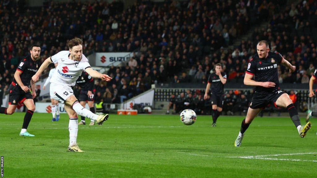 Dan Kemp scores for MK Dons against Wrexham