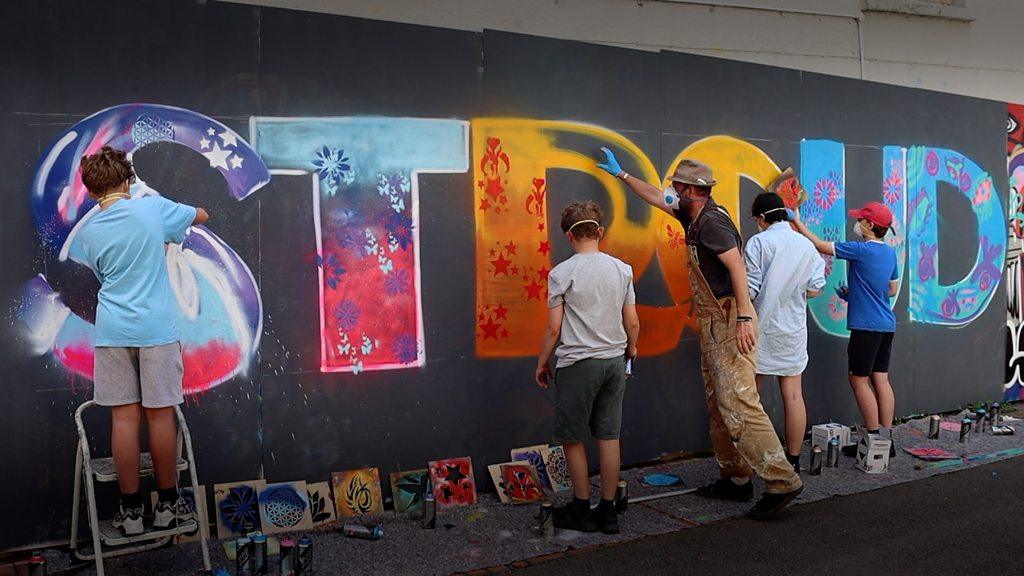 Kids creating a graffiti in Stroud