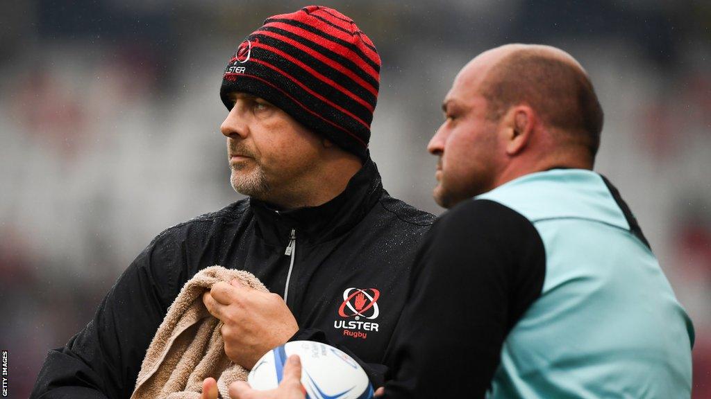 Dan McFarland and Rory Best pictured during Ulster training in 2018