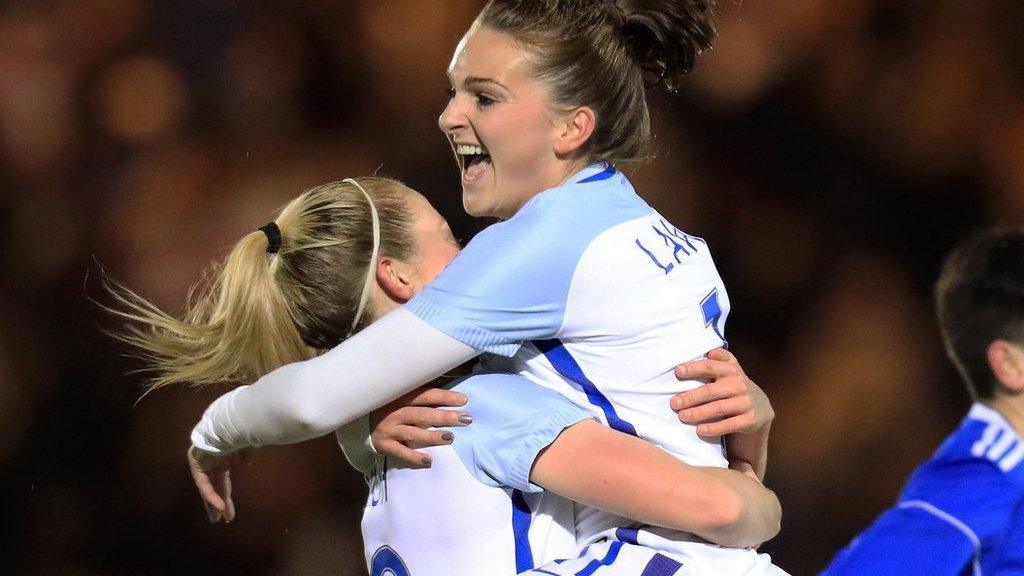 Melissa Lawley of England celebrates after scoring to make it 1-0