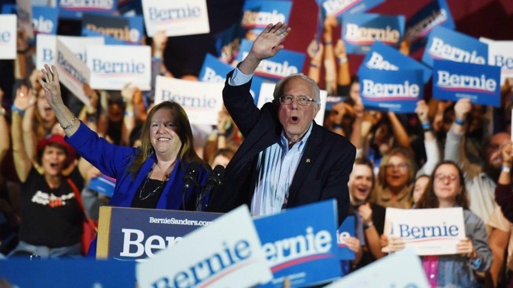 Bernie Sanders celebrates with his wife Jane