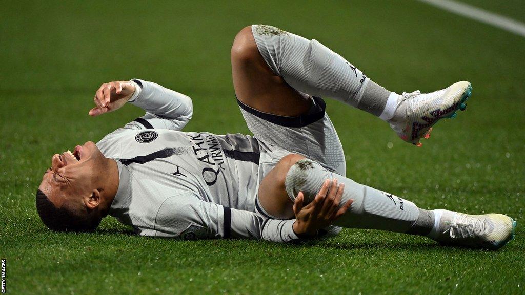 Kylian Mbappe was injured in PSG's 3-1 at Montpellier on Wednesday