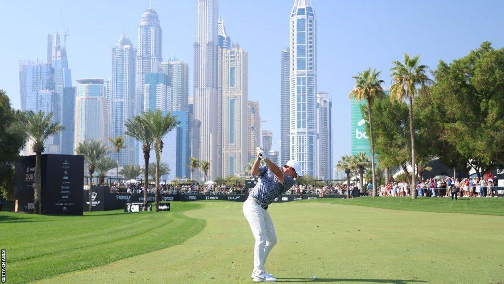 Rory McIlroy playing at the Dubai Desert Classic