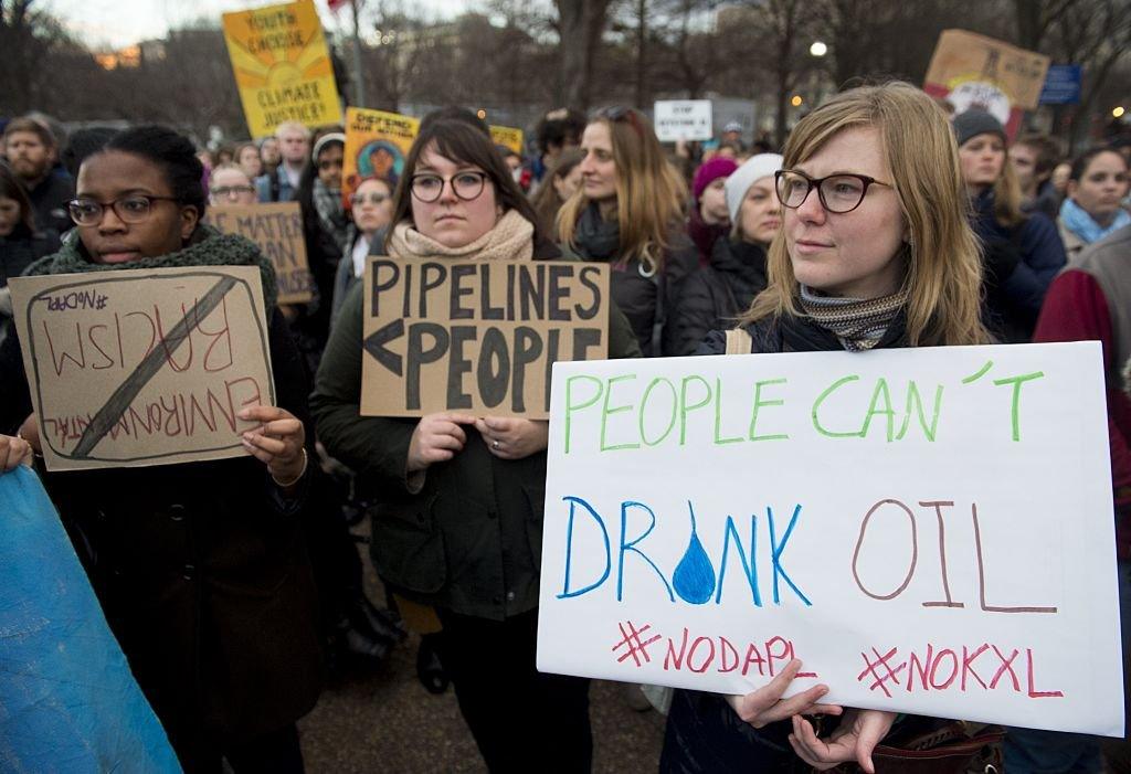 Protesters attend a rally opposing the pipeline in Washington DC in 2017.