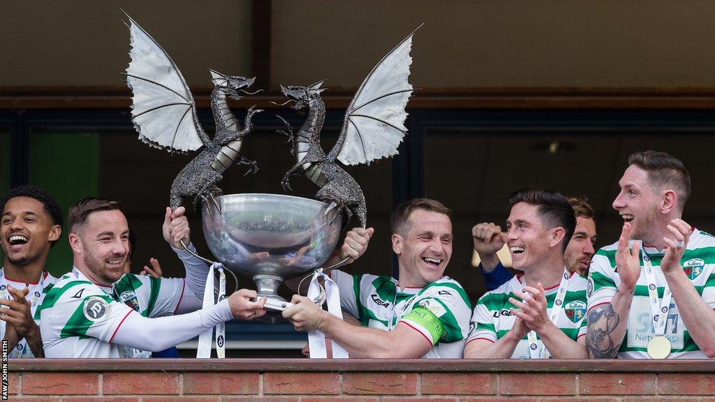 The New Saints celebrate winning the Cymru Premier title in 2023