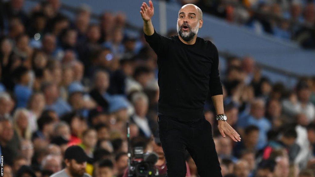 Pep Guardiola on the touchline at the Etihad Stadium