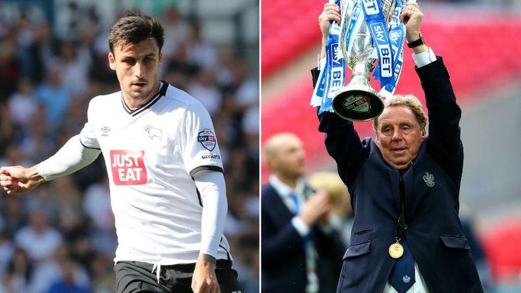 George Thorne in action for Derby (left) and Harry Redknapp celebrates promotion to the Premier League as QPR boss