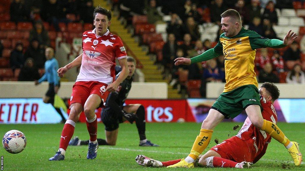 Tom Richards scores Horsham’s third goal against Barnsley