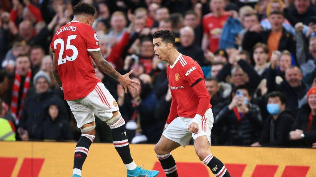 Cristiano Ronaldo celebrates scoring for Manchester United