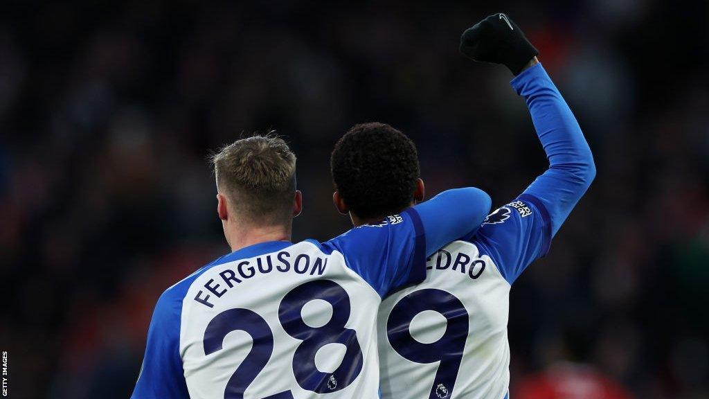 Joao Pedro and Evan Ferguson celebrate for Brighton