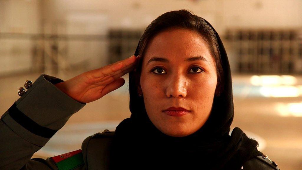 A female police officer trains in Kabul