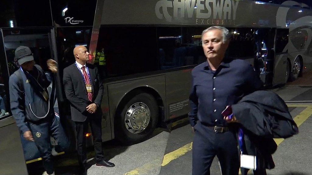 Jose Mourinho's Manchester United arrive at Old Trafford
