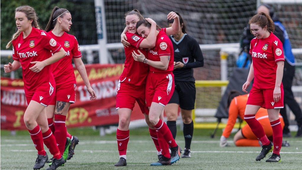 Wrexham players celebrate goal