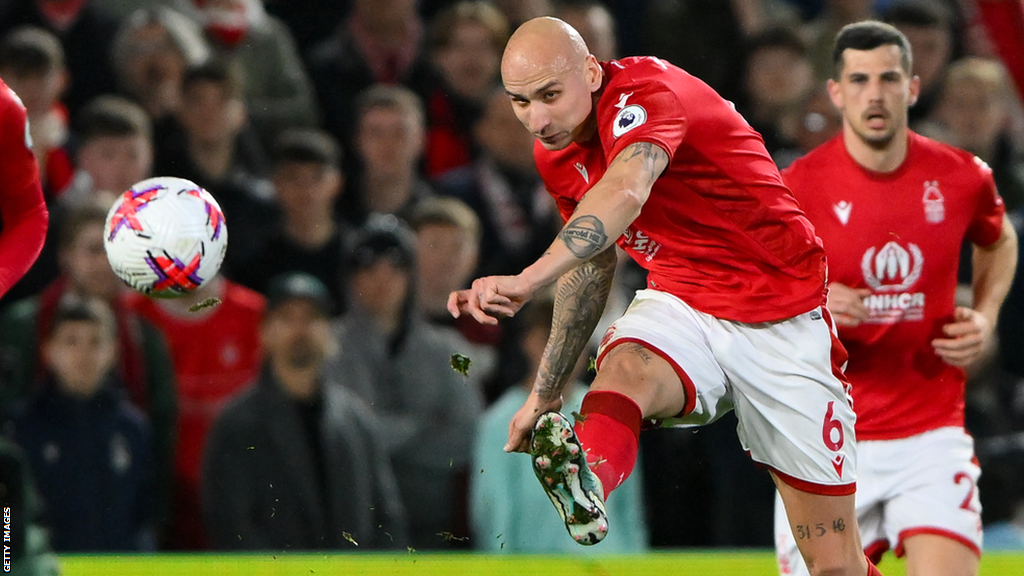 Nottingham Forest's Jonjo Shelvey in action against his former club Newcastle