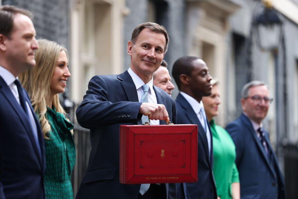 Jeremy Hunt, UK chancellor of the exchequer departs 11 Downing Street to present his Budget to Parliament in London