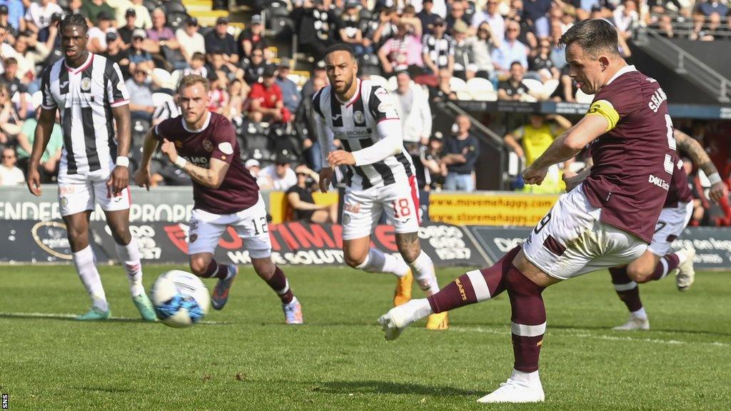 Lawrence Shankland scores a penalty for Hearts against St Mirren