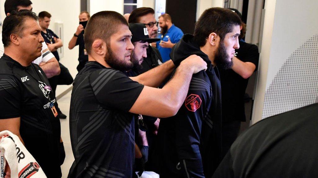 Khabib Nurmagomedov and Islam Makhachev in the build-up to a fight