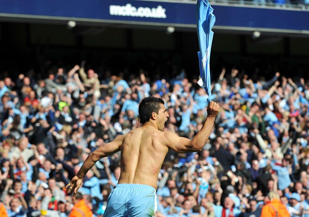 Sergio Aguero celebrating.