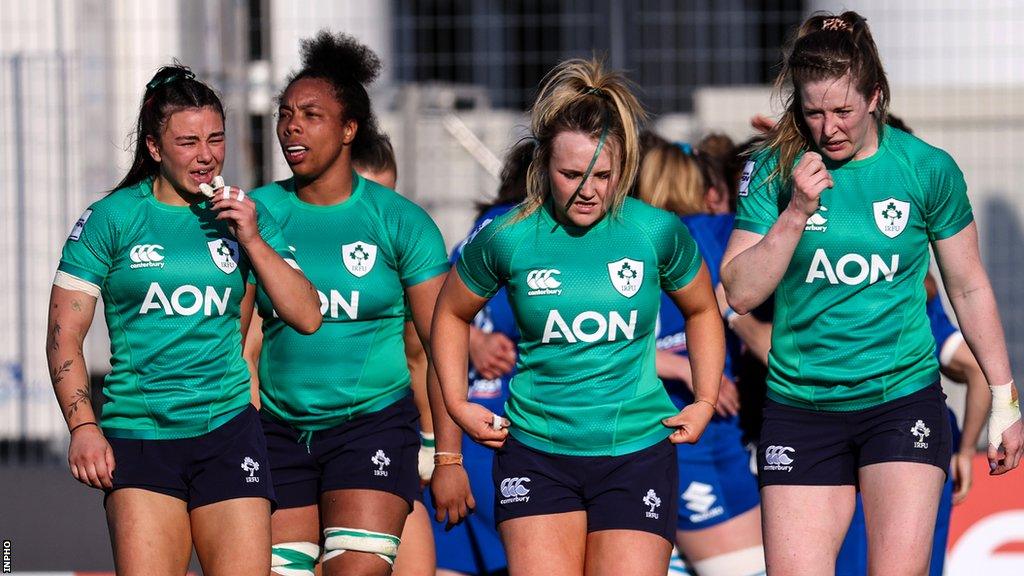 The Ireland squad train before their defeat by Italy in Parma last weekend