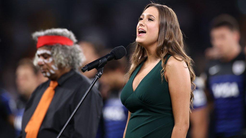 Wiradjuri woman Olivia Fox sang the national anthem in indigenous language Dharug in December