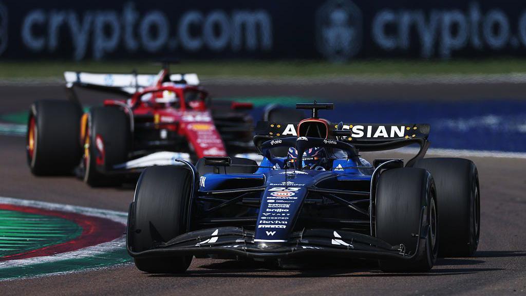 Alex Albon's Williams ahead of Ferrari's Charles Leclerc during the Emilia-Romagna Grand Prix at Imola