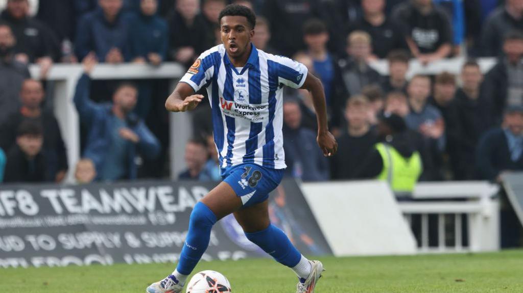 Roshaun Mathurin in action for Hartlepool United in September 2024