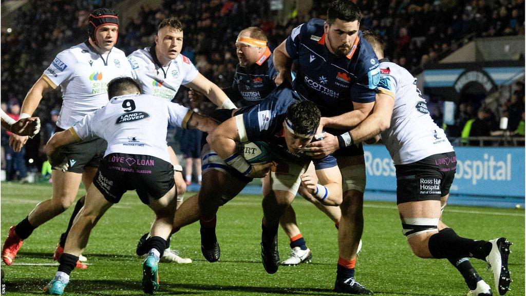 Glasgow cannot stop Connor Boyle scoring a try for Edinburgh