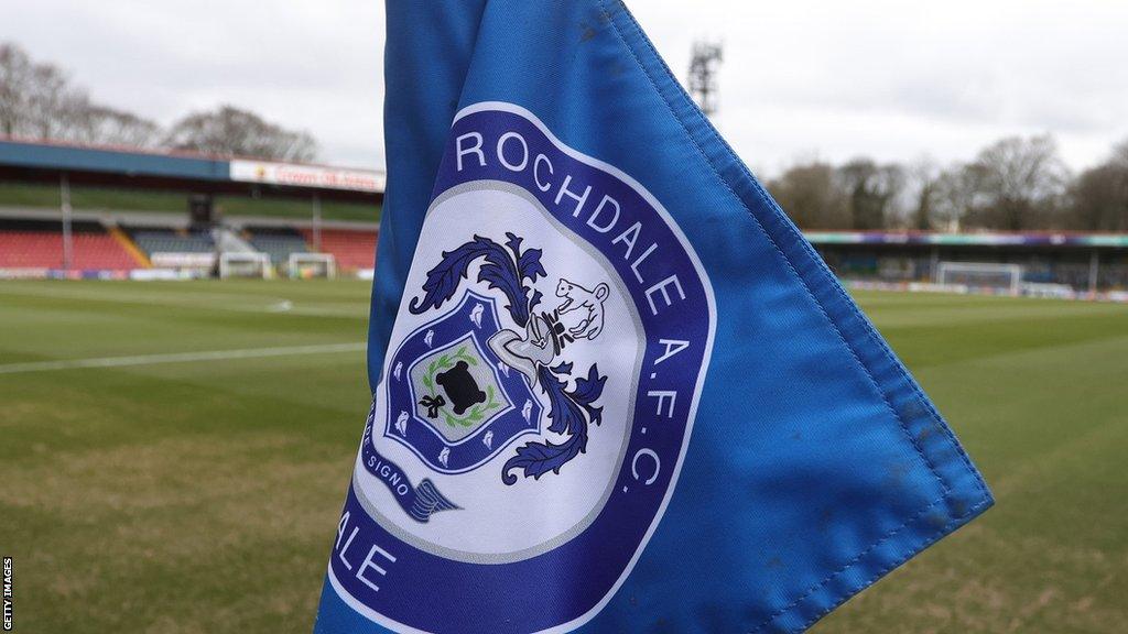 Corner flag with Rochdale AFC written on it