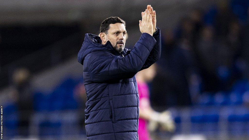 Erol Bulut applauds Cardiff's fans after their draw with Plymouth