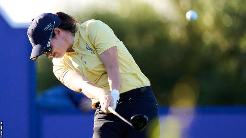 Leona Maguire playing a shot during Solheim Cup practice