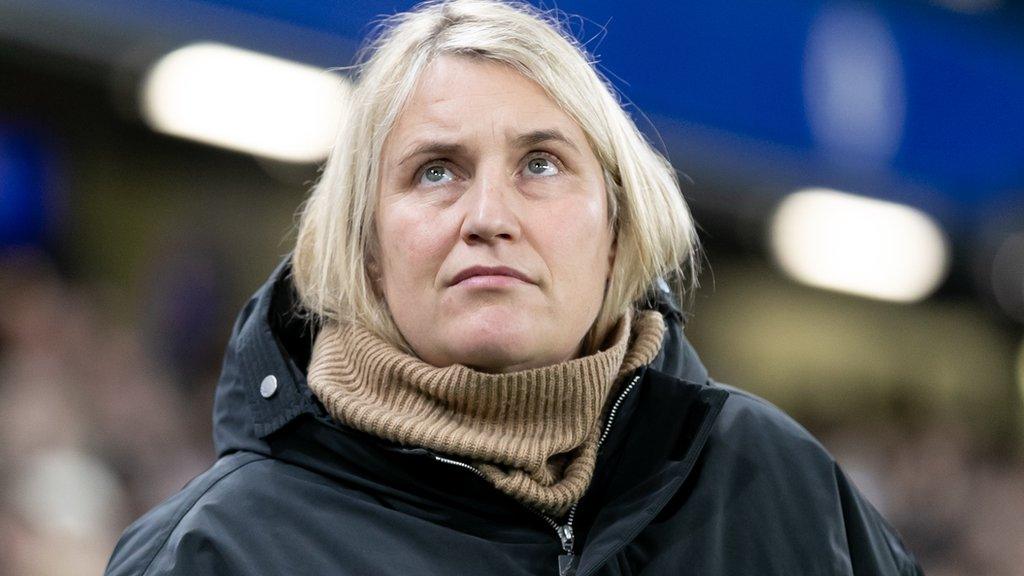 Chelsea boss Emma Hayes looks on during the Women's Champions League group-stage game against Hacken at Stamford Bridge