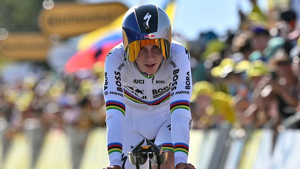 Remco Evenepoel winning the time-trial on stage 15 of the Tour de France