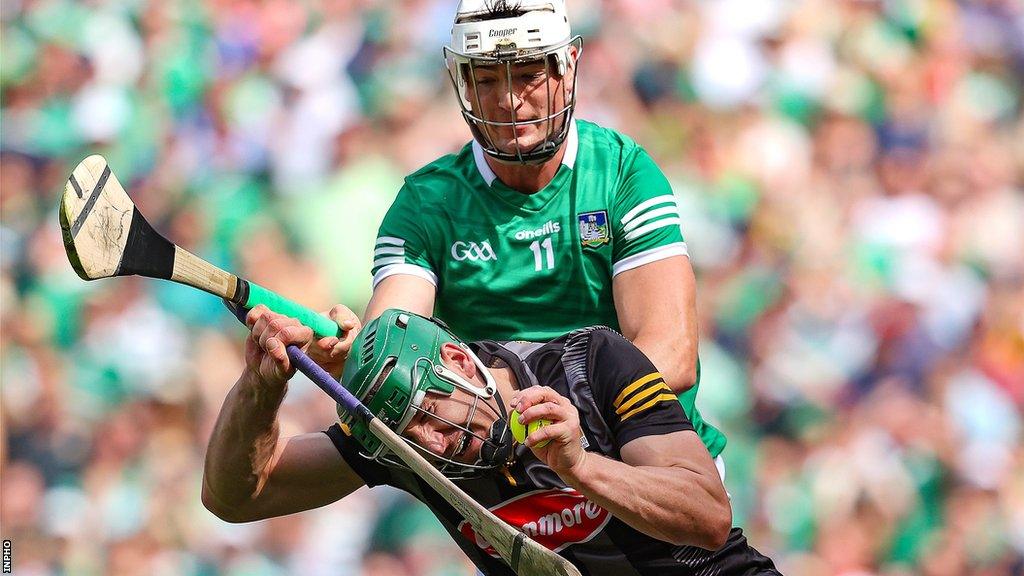 Limerick half-back Kyle Hayes challenges Kilkenny goalkeeper Eoin Murphy in last year's All-Ireland decider