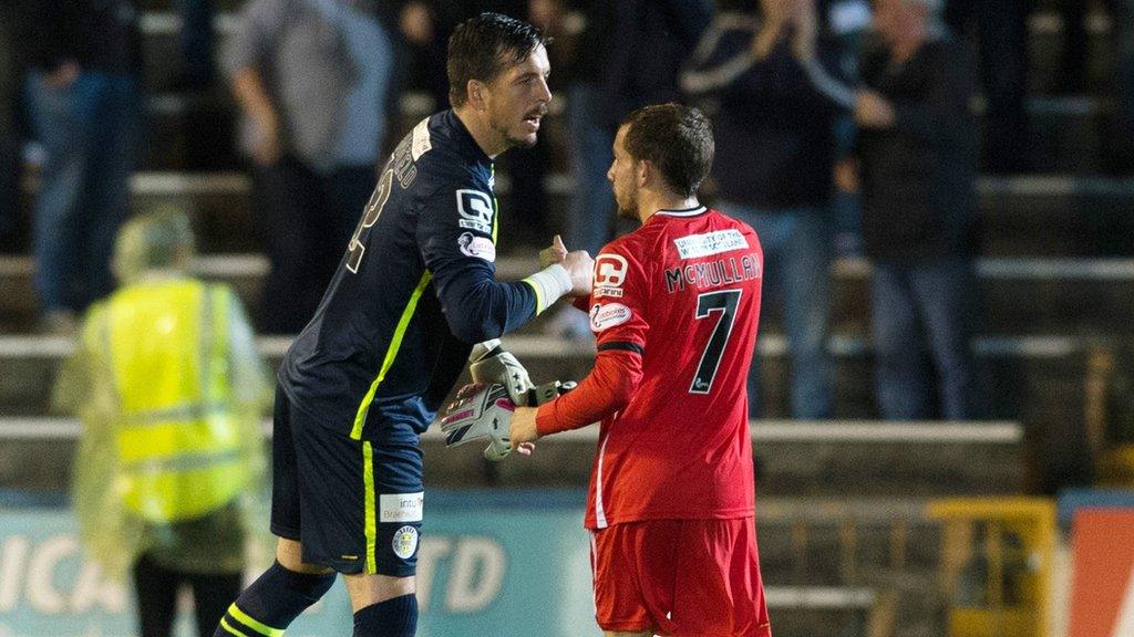 Jamie Langfield shakes hands with team-mate Paul McMullan