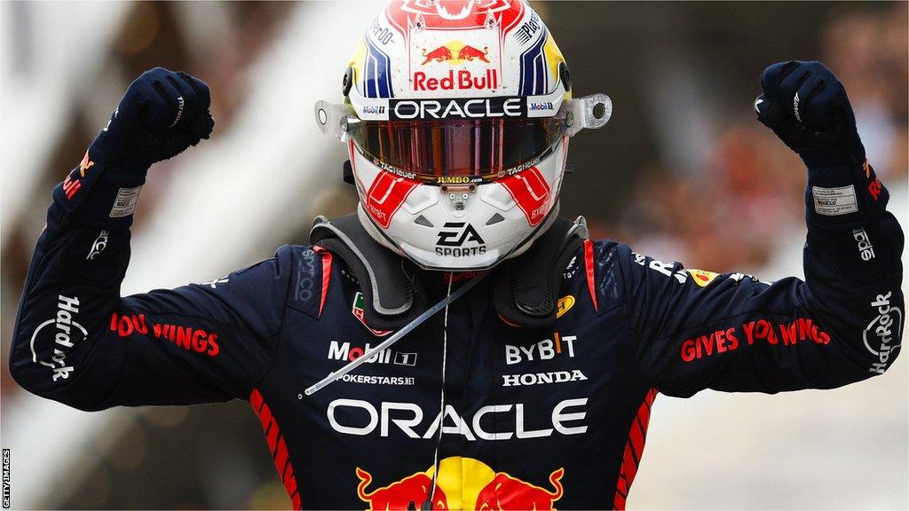 Max Verstappen celebrates winning the Canadian Grand Prix