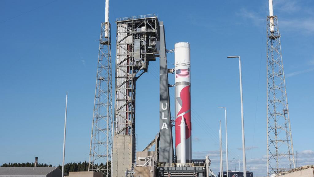 The Vulcan rocket on the United Launch Alliance (ULA) launchpad at the Cape Canaveral Space Force Station in Cape Canaveral, Florida, US, on Wed. Dec. 6, 2023.