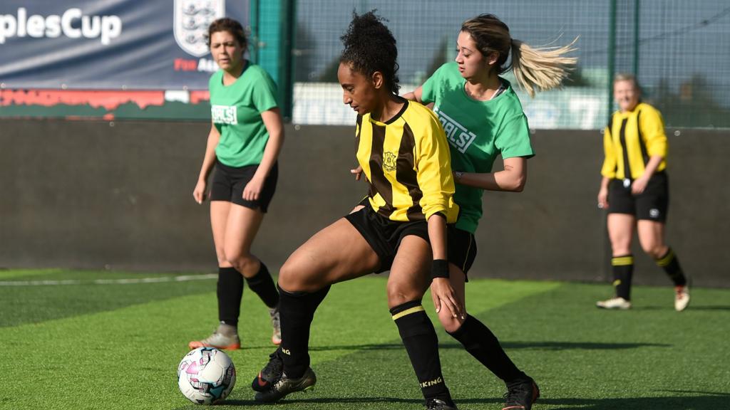 Women playing five-a-side football in the FA People's Cup