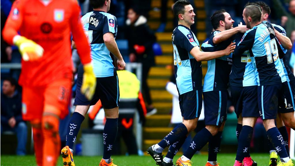 Wycombe celebrate equalising against Aston Villa