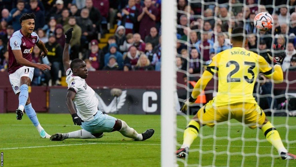 Ollie Watkins scores against West Ham