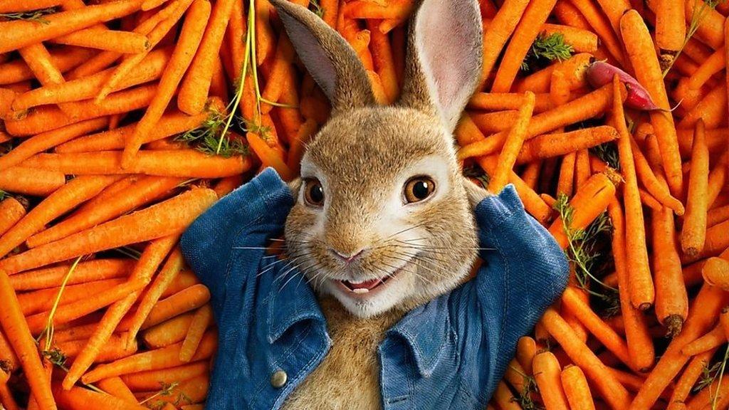 Peter Rabbit on a bed of carrots