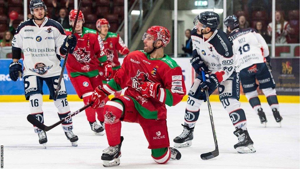 Cardiff Devils' Ryan Penny celebrates during their European campaign