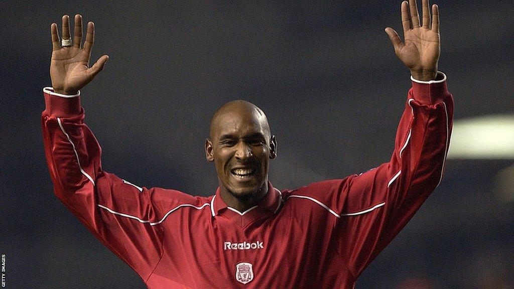 Nicolas Anelka celebrates scoring for Liverpool