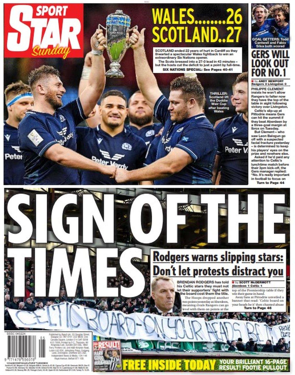 The back page of the Scottish Star on Sunday on 040224