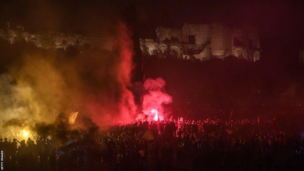 Roma and Feyenoord fans in Albania before Europa Conference League final