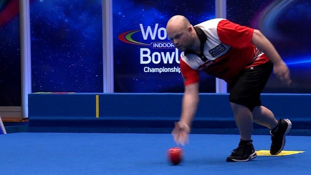 Stewart Anderson in action in the open singles final at the World Indoor Bowls